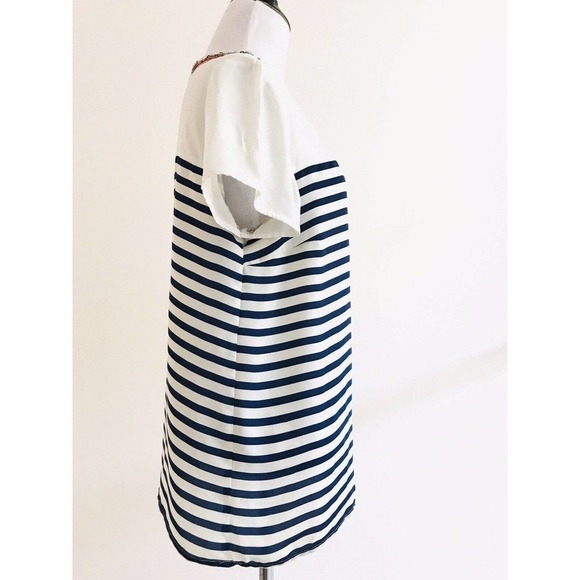 Anthropologie | Maeve Jewel Collar Women SM White Red Striped Top Short Sleeve - Picture 4 of 10